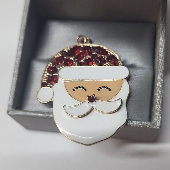 Santa Red Rhinestone Gold Tone Pendant - Picture 1 of 4